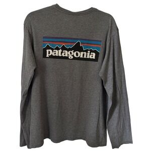 Patagonia Mens Fitz Roy Logo Long Sleeve Organic Cotton T-Shirt Heather Grey M